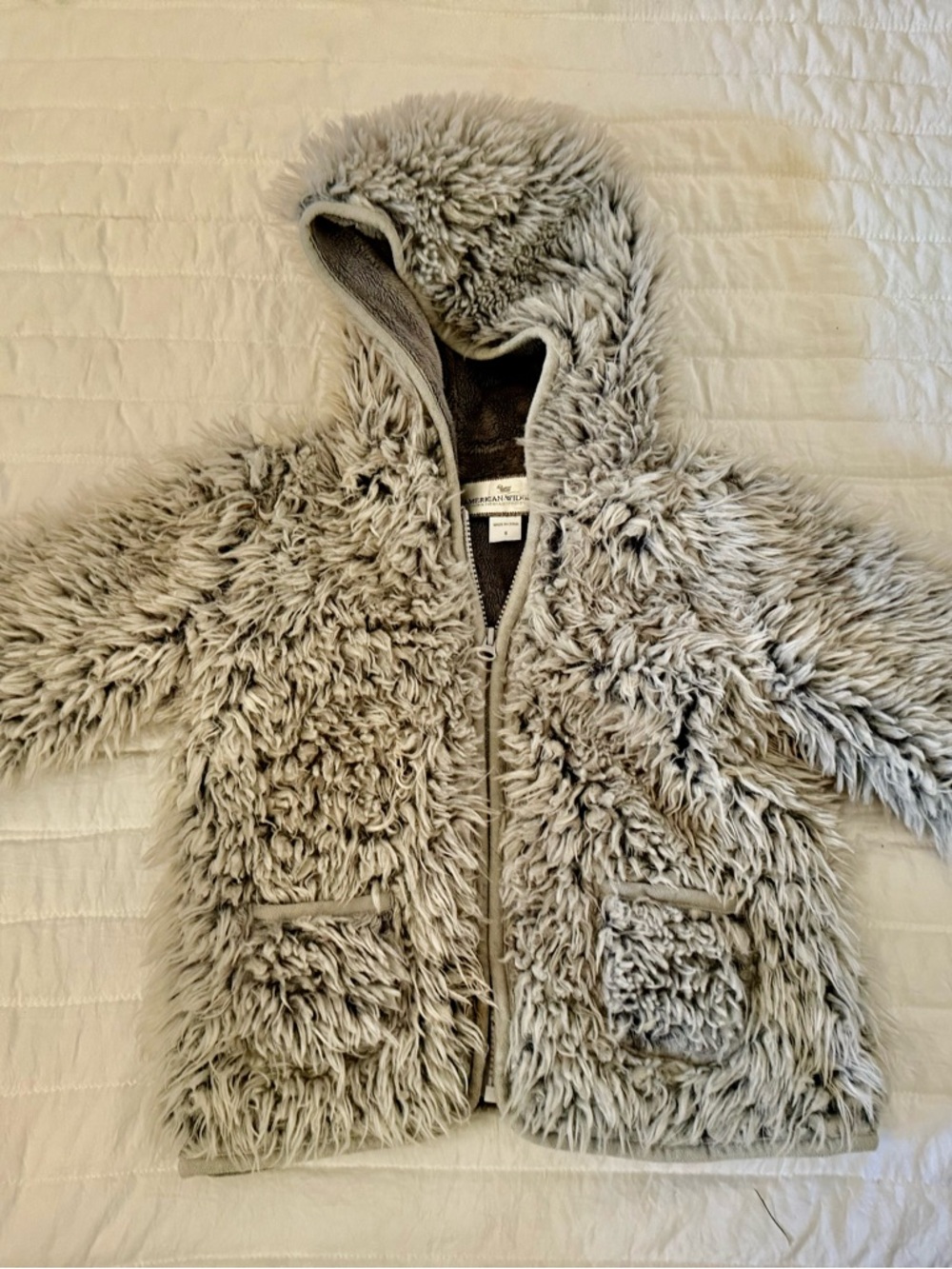 Plush Hooded Faux-Fur Jacket for Kids - Light Gray